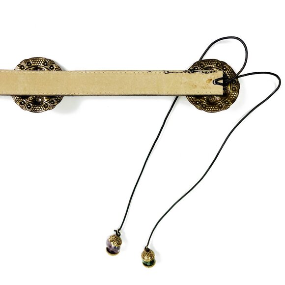 Burgundy Suede Leather Belt w/ Tassel Tie Closure with Polished Stones on Gold